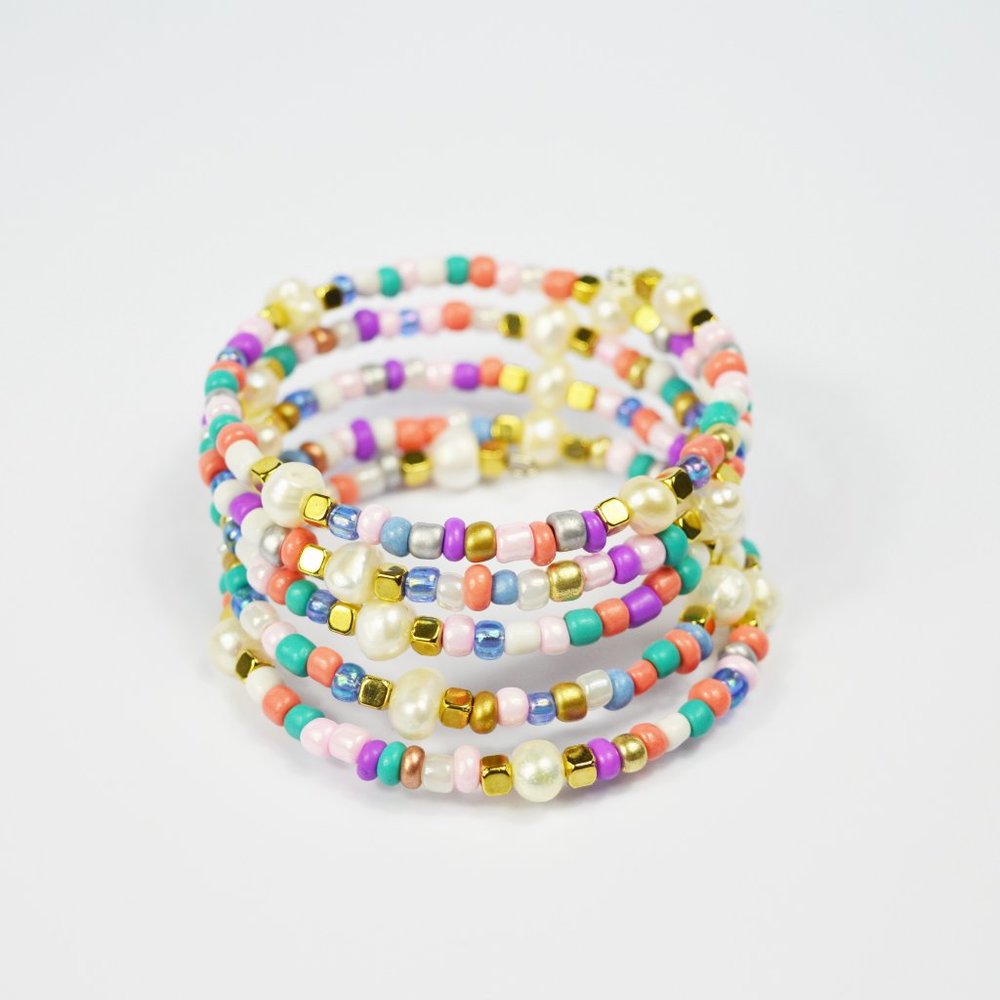 Freshwater Pearl Memory Wire Beaded Bracelet